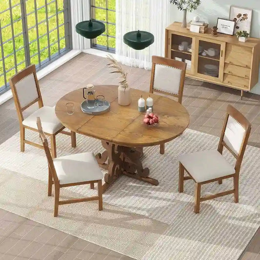58 Traditional Extendable Dining Table Set with 4 Upholstered Chairs