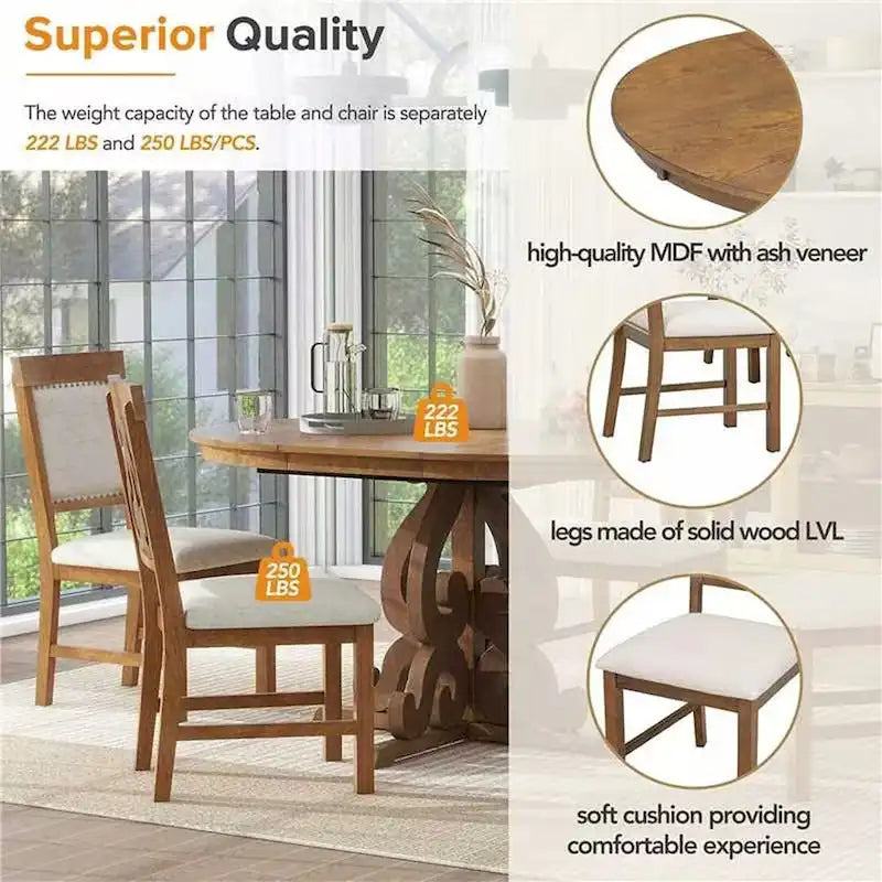 58 Traditional Extendable Dining Table Set with 4 Upholstered Chairs