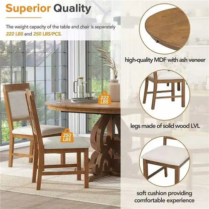 58 Traditional Extendable Dining Table Set with 4 Upholstered Chairs