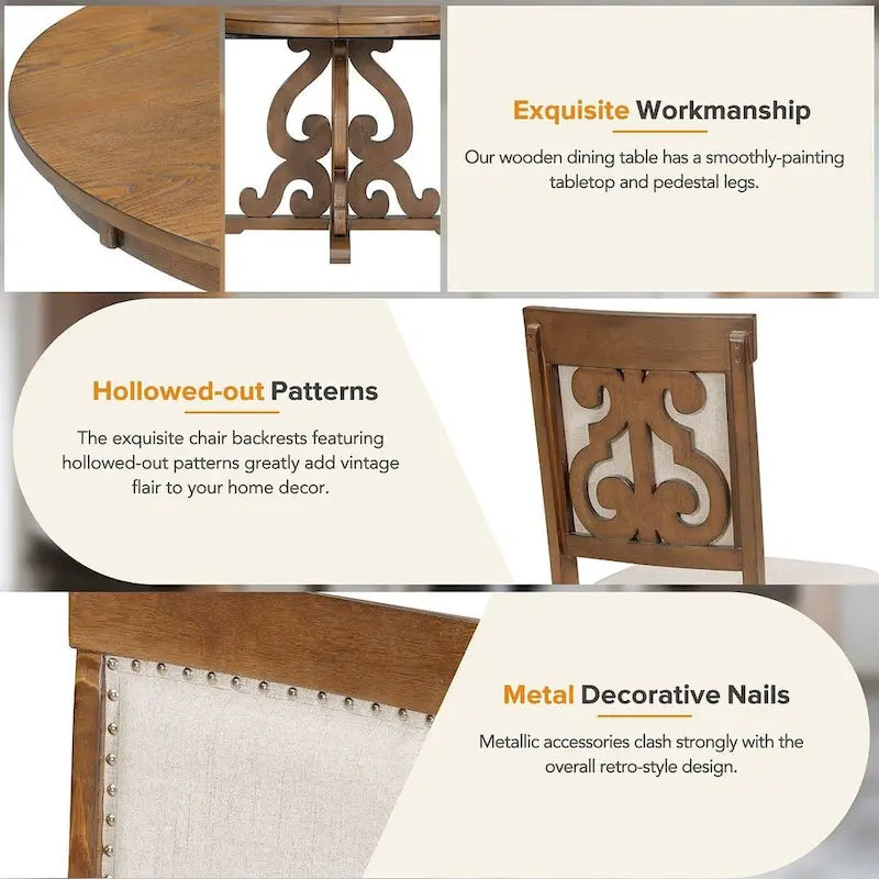 58 Traditional Extendable Dining Table Set with 4 Upholstered Chairs