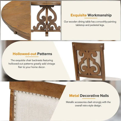 58 Traditional Extendable Dining Table Set with 4 Upholstered Chairs