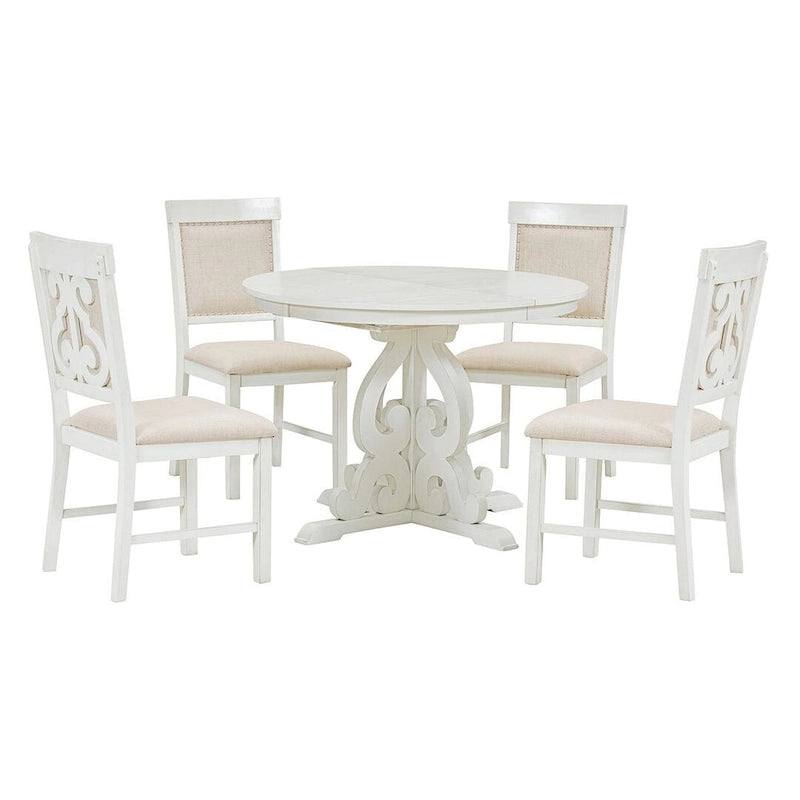 58 Traditional Extendable Dining Table Set with 4 Upholstered Chairs