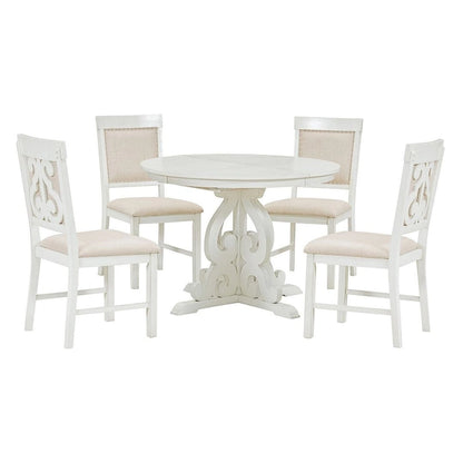 58 Traditional Extendable Dining Table Set with 4 Upholstered Chairs