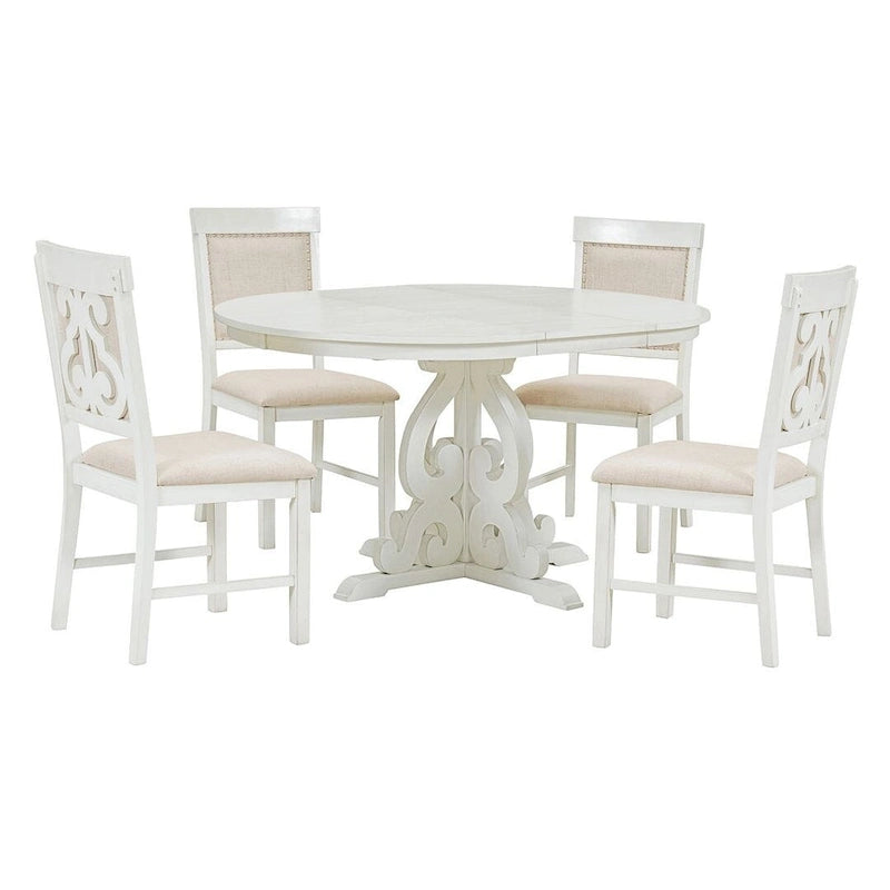 58 Traditional Extendable Dining Table Set with 4 Upholstered Chairs
