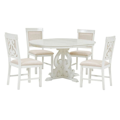 58 Traditional Extendable Dining Table Set with 4 Upholstered Chairs