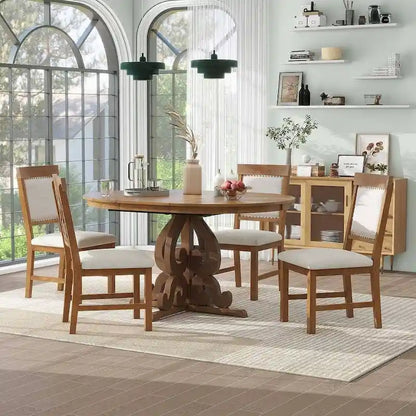 58 Traditional Extendable Dining Table Set with 4 Upholstered Chairs