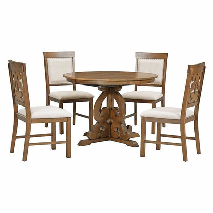 58 Traditional Extendable Dining Table Set with 4 Upholstered Chairs