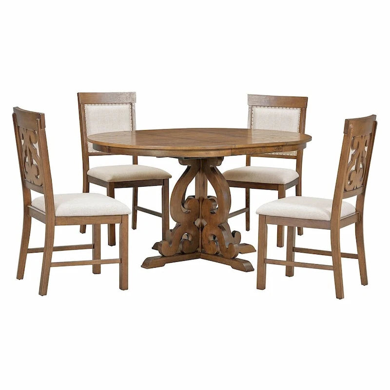 58 Traditional Extendable Dining Table Set with 4 Upholstered Chairs