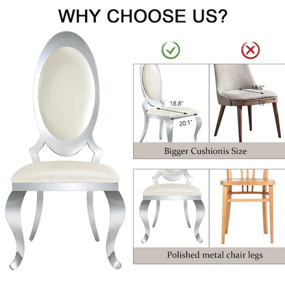 Luxury White PU Leather Dining Chairs with Mirrored Silver Cabriole Legs