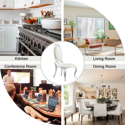 Luxury White PU Leather Dining Chairs with Mirrored Silver Cabriole Legs