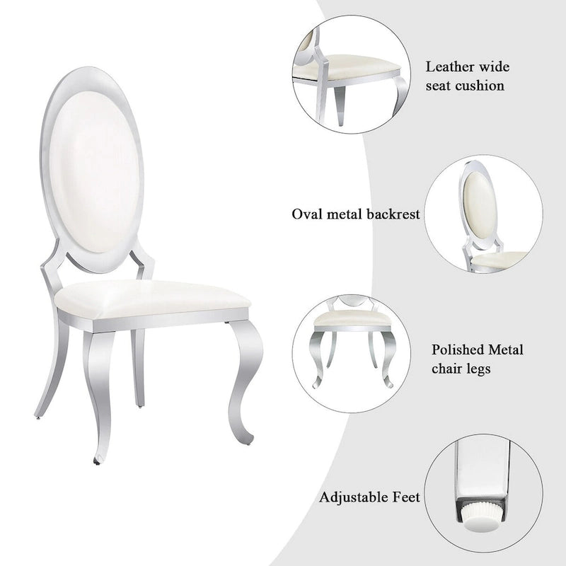 Luxury White PU Leather Dining Chairs with Mirrored Silver Cabriole Legs