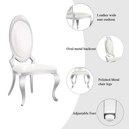 Luxury White PU Leather Dining Chairs with Mirrored Silver Cabriole Legs