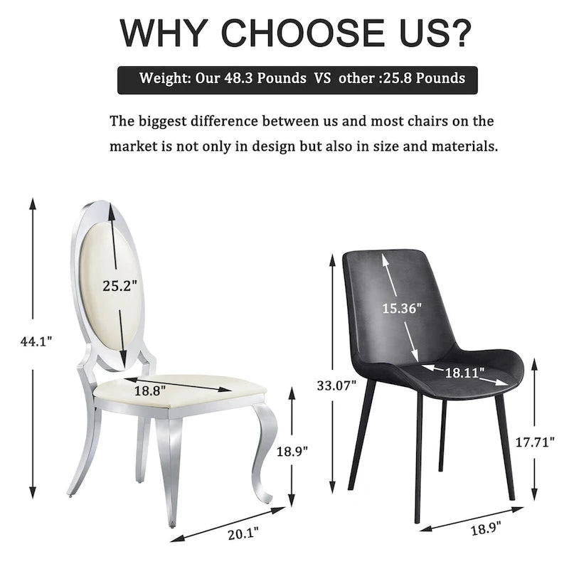 Luxury White PU Leather Dining Chairs with Mirrored Silver Cabriole Legs