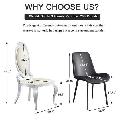 Luxury White PU Leather Dining Chairs with Mirrored Silver Cabriole Legs