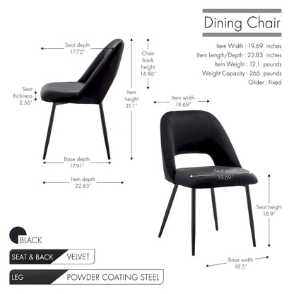 Porthos Home Orde Velvet Dining Chairs with Steel Legs, Set of 2