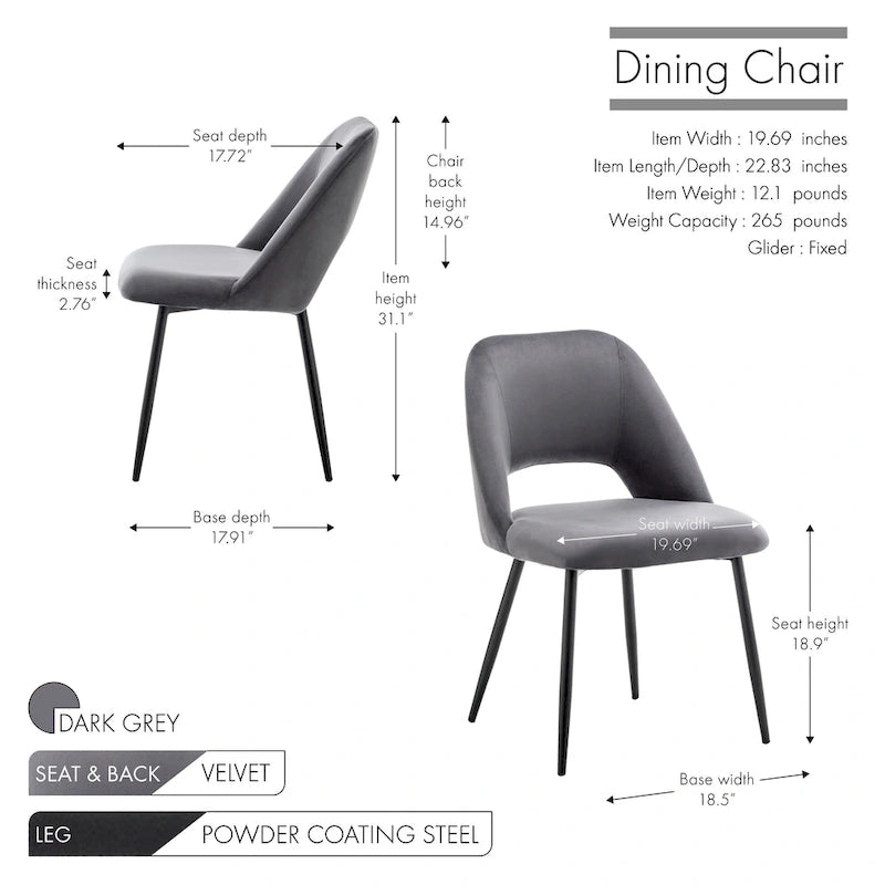 Porthos Home Orde Velvet Dining Chairs with Steel Legs, Set of 2