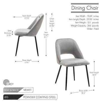 Porthos Home Orde Velvet Dining Chairs with Steel Legs, Set of 2