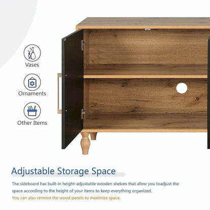 Large Storage Cabinet with Carved Flower Doors and Metal Handles