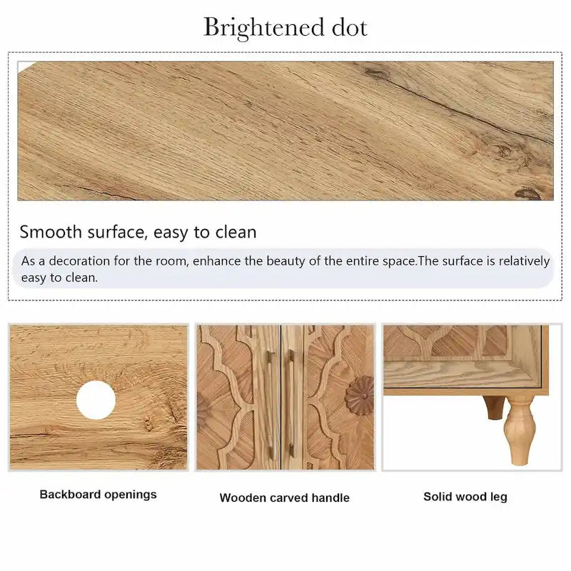 Large Storage Cabinet with Carved Flower Doors and Metal Handles