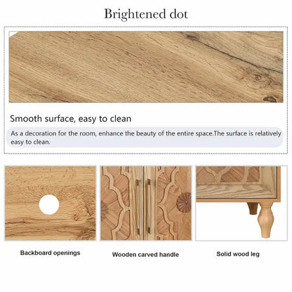 Large Storage Cabinet with Carved Flower Doors and Metal Handles