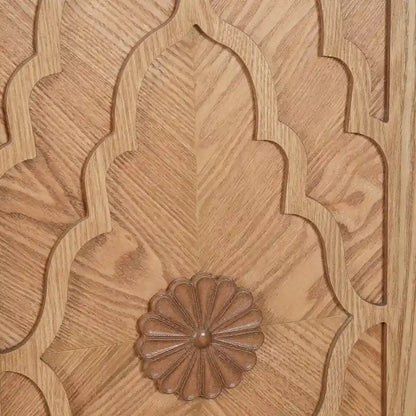 Large Storage Cabinet with Carved Flower Doors and Metal Handles