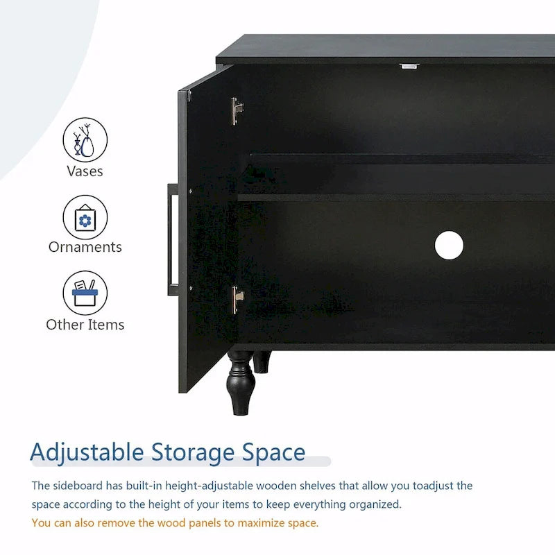 Large Storage Cabinet with Carved Flower Doors and Metal Handles