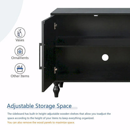 Large Storage Cabinet with Carved Flower Doors and Metal Handles