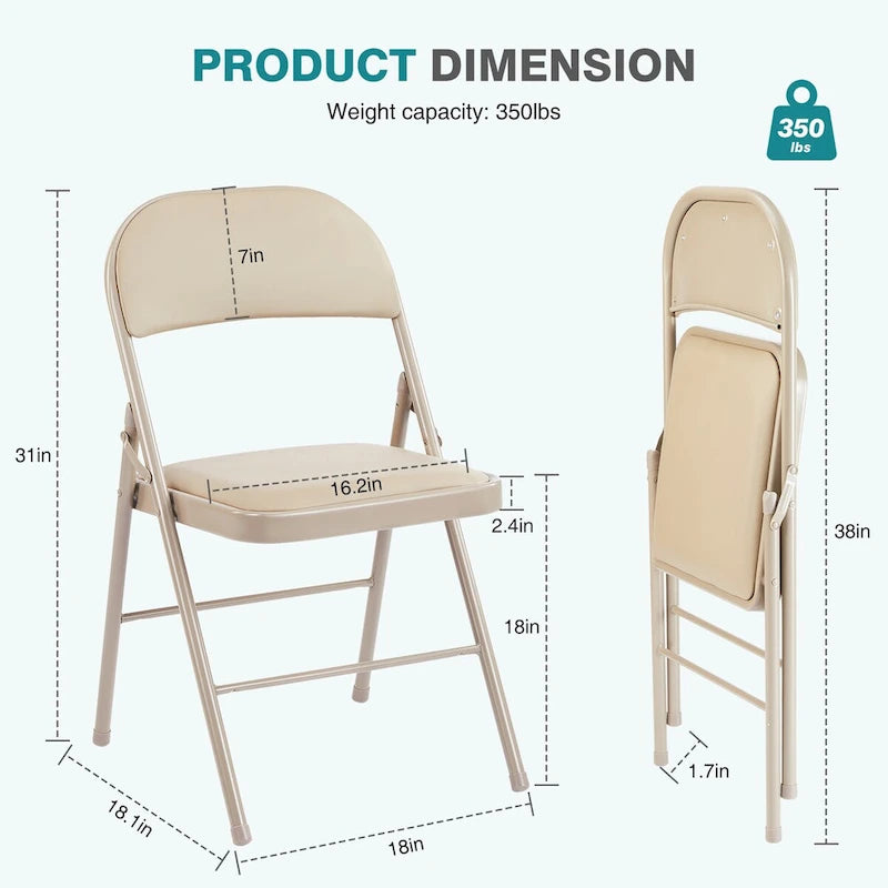 Leather Padded Folding Chairs, Sturdy Metal Foldable Chairs (Set of 2)