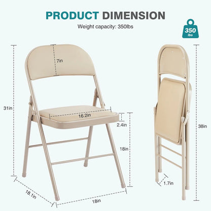 Leather Padded Folding Chairs, Sturdy Metal Foldable Chairs (Set of 2)