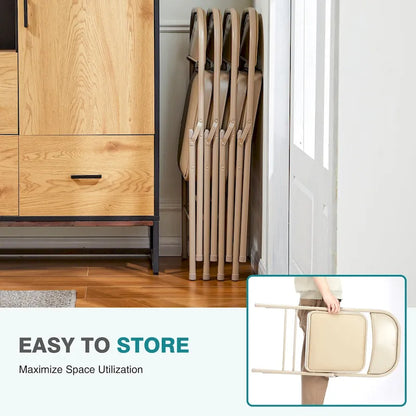 Leather Padded Folding Chairs, Sturdy Metal Foldable Chairs (Set of 2)