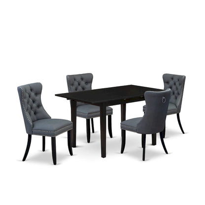 East West Furniture Kitchen Table Set- a Dining Table with Butterfly Leaf and Parson Chairs, Black (Pieces Options)