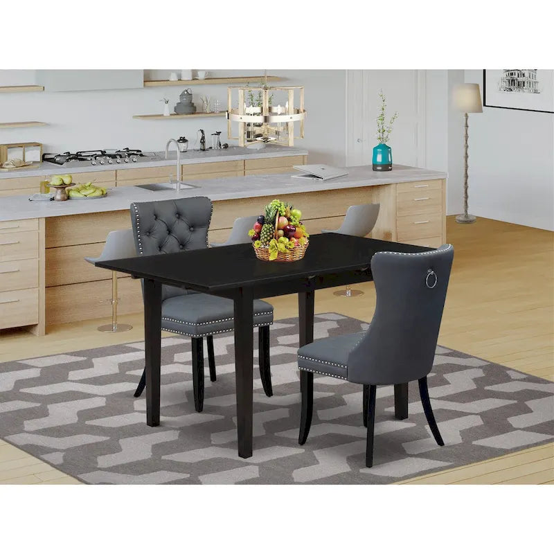 East West Furniture Kitchen Table Set- a Dining Table with Butterfly Leaf and Parson Chairs, Black (Pieces Options)