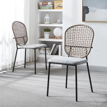 Velvet Upholstered Metal Frame Armless Rattan Dining Chair Set of 4