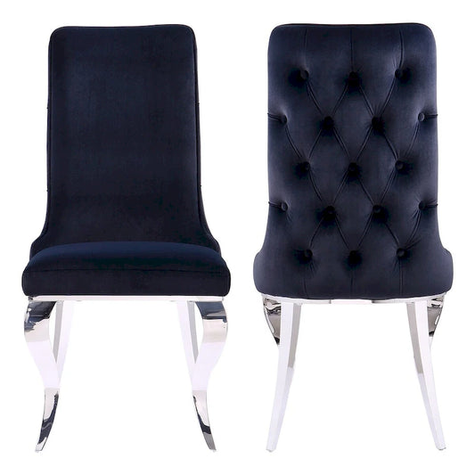 Black and Silver Dining Chairs with Soft Velvet and Metal Legs