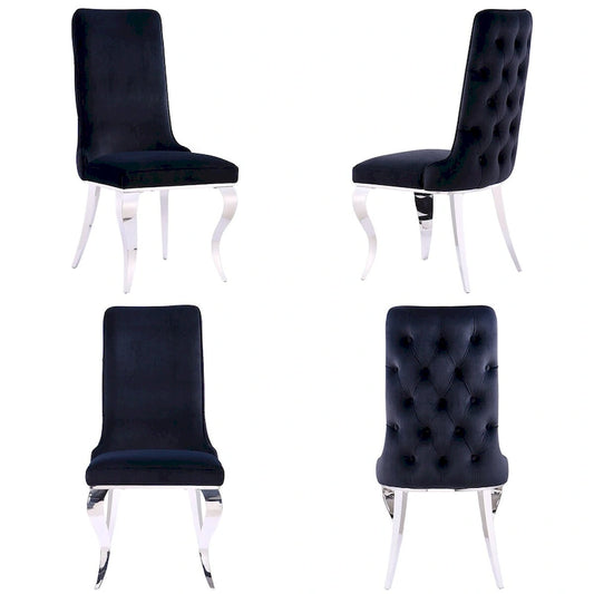 Black and Silver Dining Chairs with Soft Velvet and Metal Legs