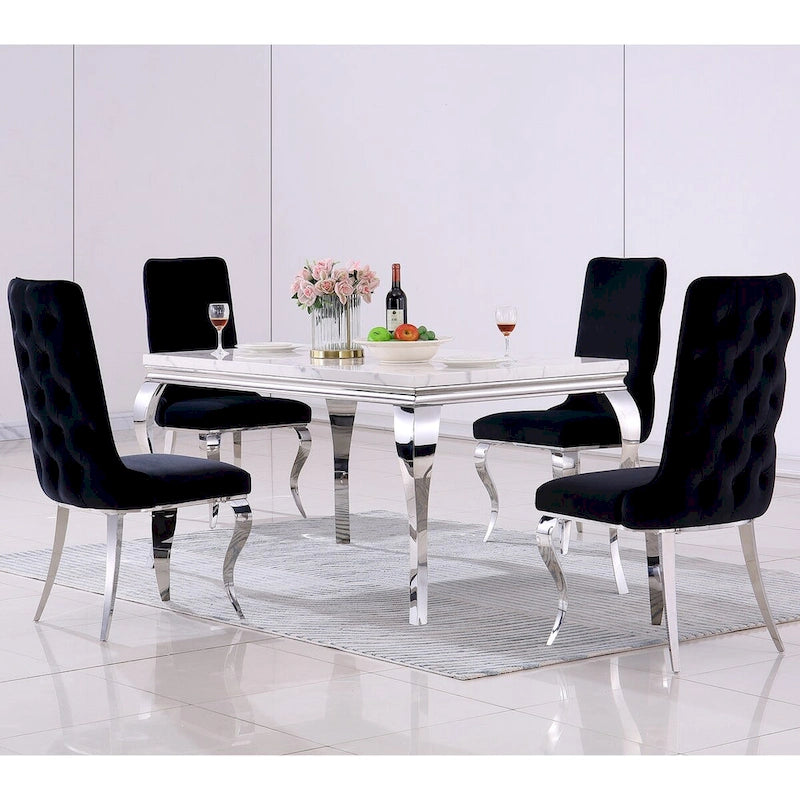 Black and Silver Dining Chairs with Soft Velvet and Metal Legs