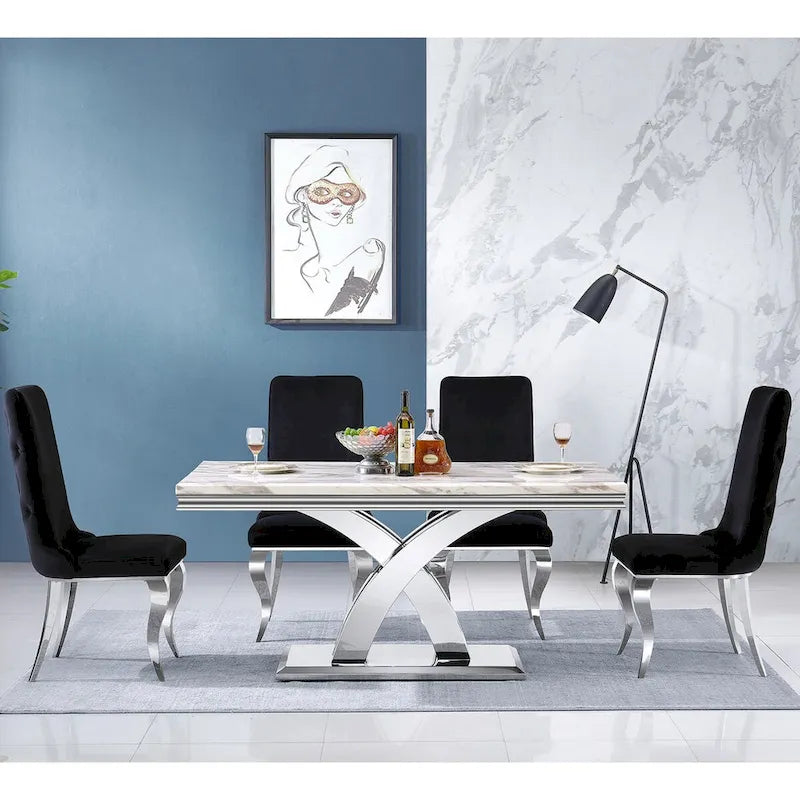 Black and Silver Dining Chairs with Soft Velvet and Metal Legs