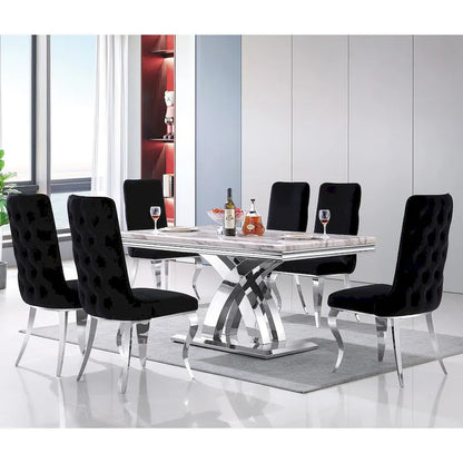 Black and Silver Dining Chairs with Soft Velvet and Metal Legs