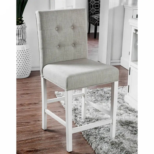 Set of 2 Fabric Counter Height Chair in Antique White and Light Gray