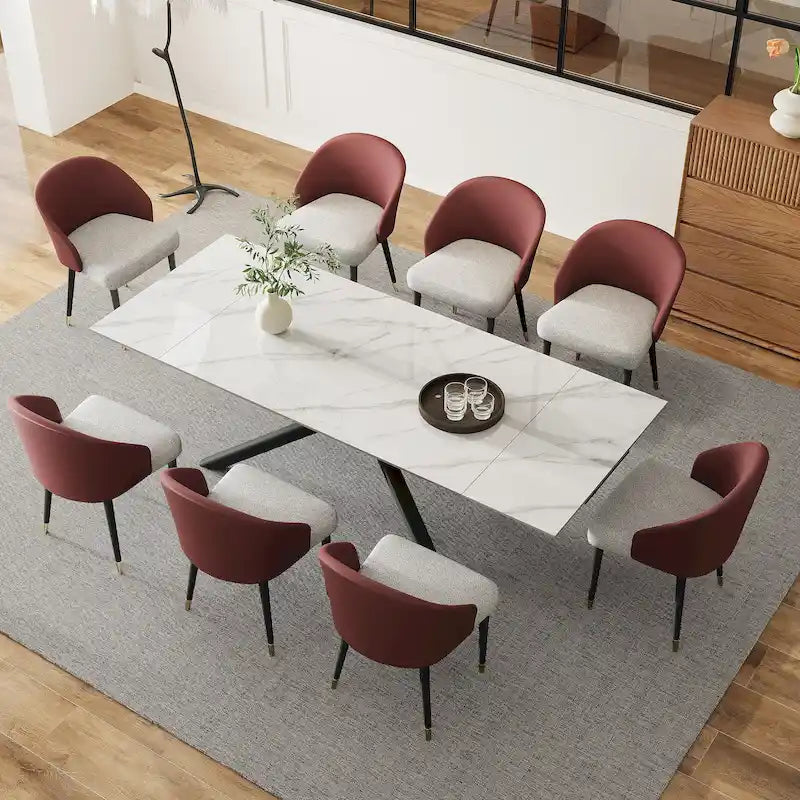 9 - Piece Extendable Rectangular Sintered Stone Cross Legs Dining Set With 8 Chairs For Home or Villa