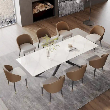 9 - Piece Extendable Rectangular Sintered Stone Cross Legs Dining Set With 8 Chairs For Home or Villa