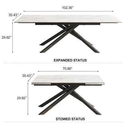 9 - Piece Extendable Rectangular Sintered Stone Cross Legs Dining Set With 8 Chairs For Home or Villa