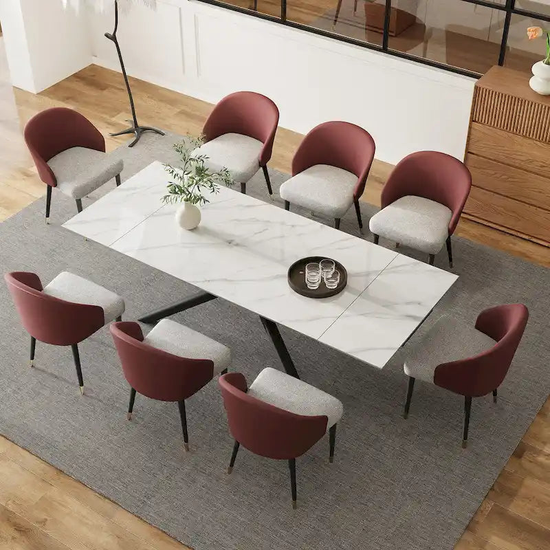 9 - Piece Extendable Rectangular Sintered Stone Cross Legs Dining Set With 8 Chairs For Home or Villa