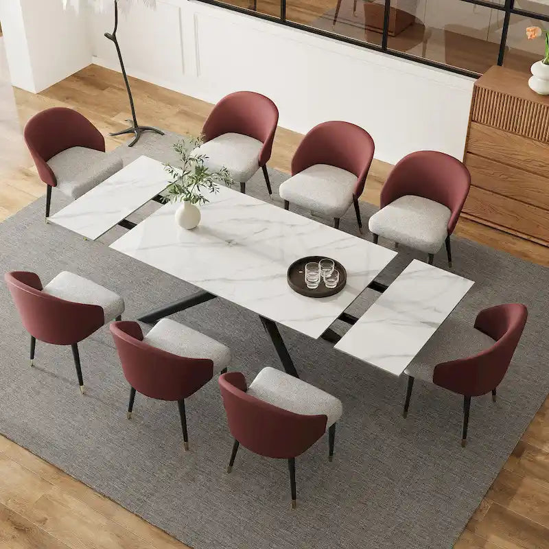 9 - Piece Extendable Rectangular Sintered Stone Cross Legs Dining Set With 8 Chairs For Home or Villa