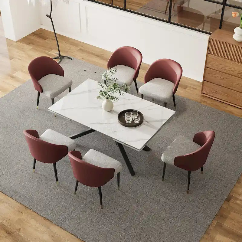 9 - Piece Extendable Rectangular Sintered Stone Cross Legs Dining Set With 8 Chairs For Home or Villa