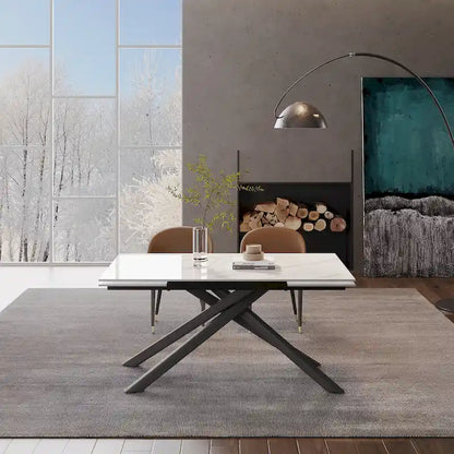 9 - Piece Extendable Rectangular Sintered Stone Cross Legs Dining Set With 8 Chairs For Home or Villa