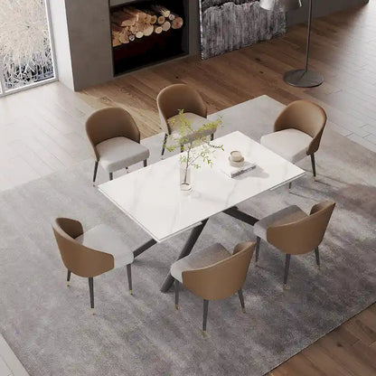 9 - Piece Extendable Rectangular Sintered Stone Cross Legs Dining Set With 8 Chairs For Home or Villa