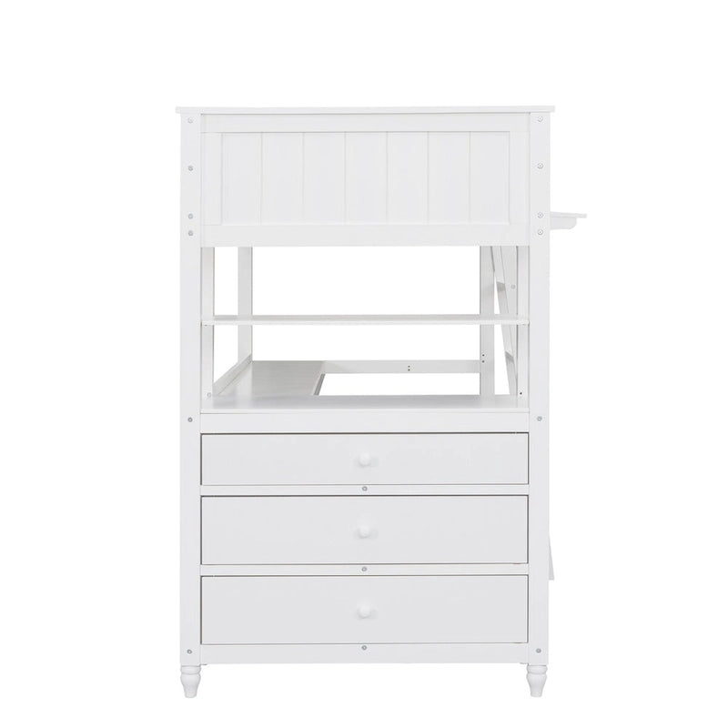 Twin Size Loft Bed with Desk and Dresser, Wooden Loft Bed with Storage Drawers and Shelves for Kids Teens Boys Girls