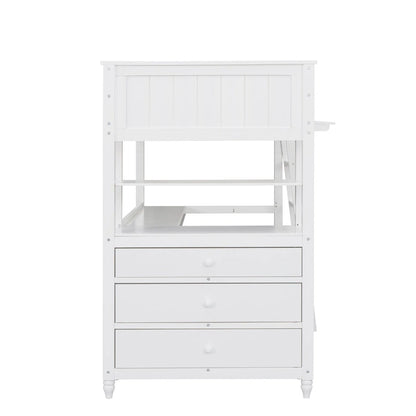 Twin Size Loft Bed with Desk and Dresser, Wooden Loft Bed with Storage Drawers and Shelves for Kids Teens Boys Girls