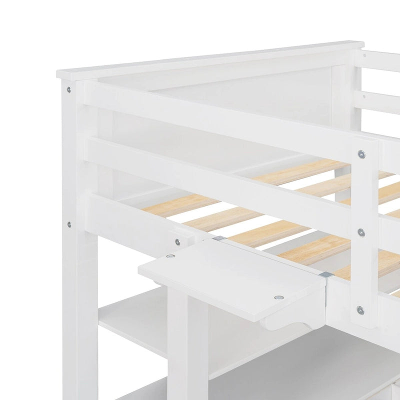 Twin Size Loft Bed with Desk and Dresser, Wooden Loft Bed with Storage Drawers and Shelves for Kids Teens Boys Girls